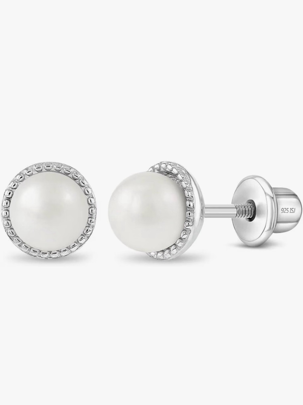 Sterling Silver Girls Pearl Stud Earrings